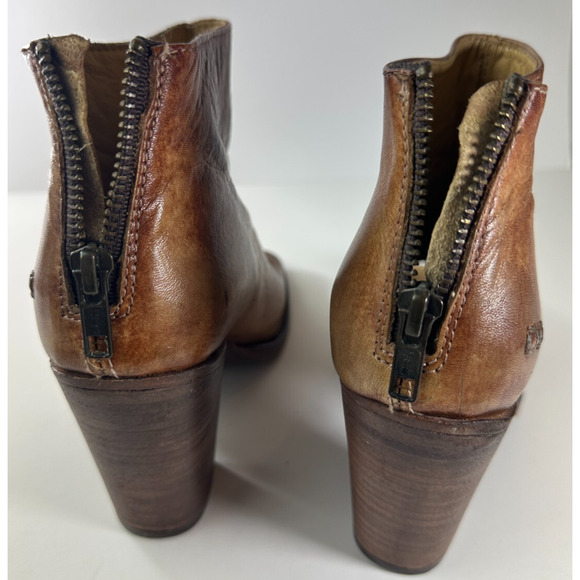 Bed Stu Peep Toe Zip Bootie Block Heel Distressed Brown Leather Boots Size 7 - Picture 14 of 16